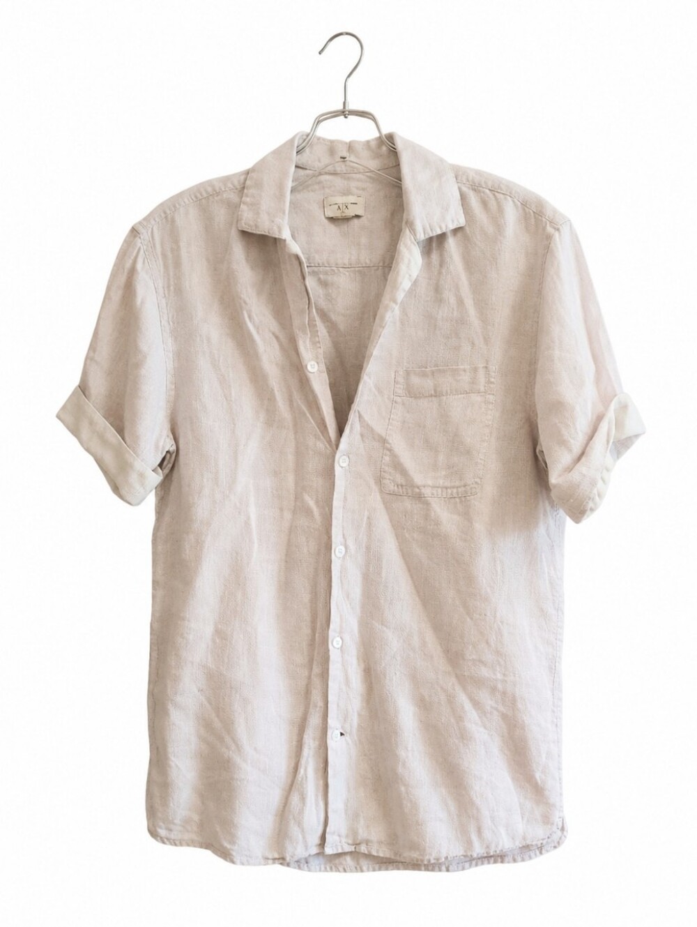 Club Monaco Men’s Beige Linen Blend Short Sleeve Button Up Shirt Casual Summer